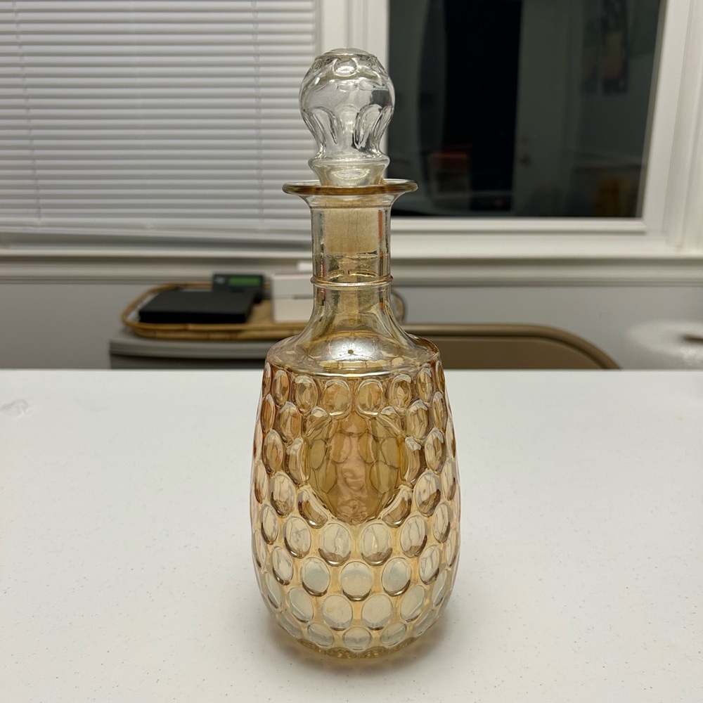 Old Forester Gold Iridescent Carnival Glass Thumbprint Liquor Bottle Decanter